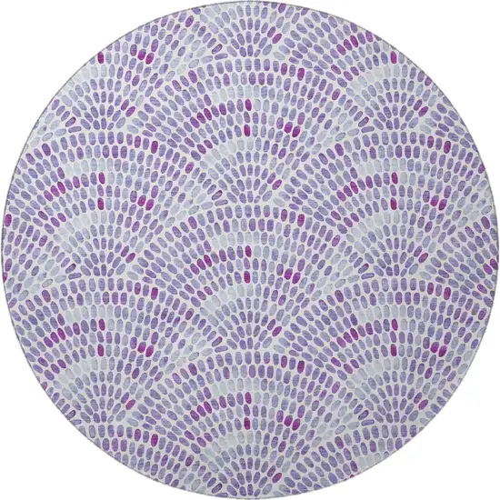 8' Purple And Ivory Geometric Washable Round Rug With UV Protection Photo 4