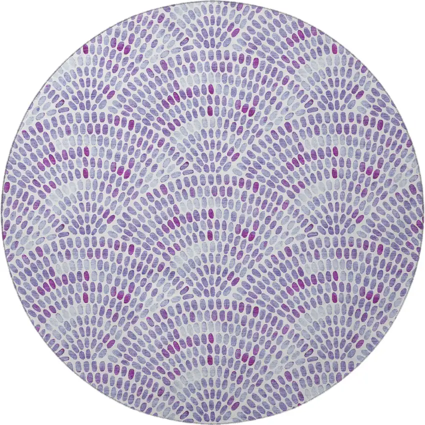 8' Purple And Ivory Geometric Washable Round Rug With UV Protection Photo 4