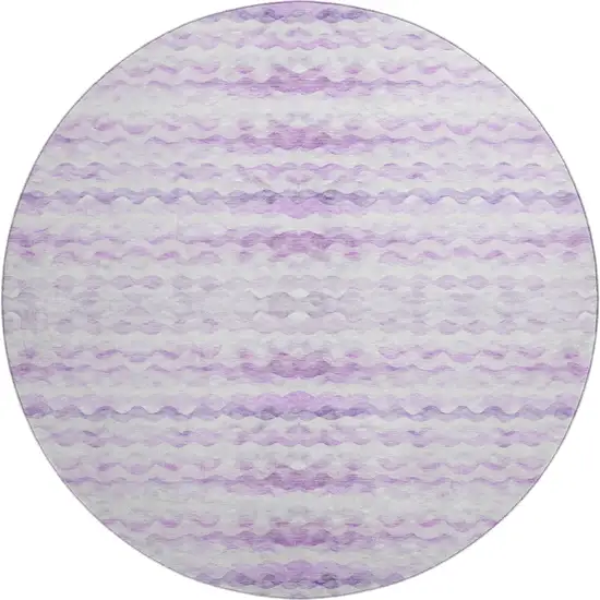 8' Purple And Ivory Geometric Washable Round Rug With UV Protection Photo 1