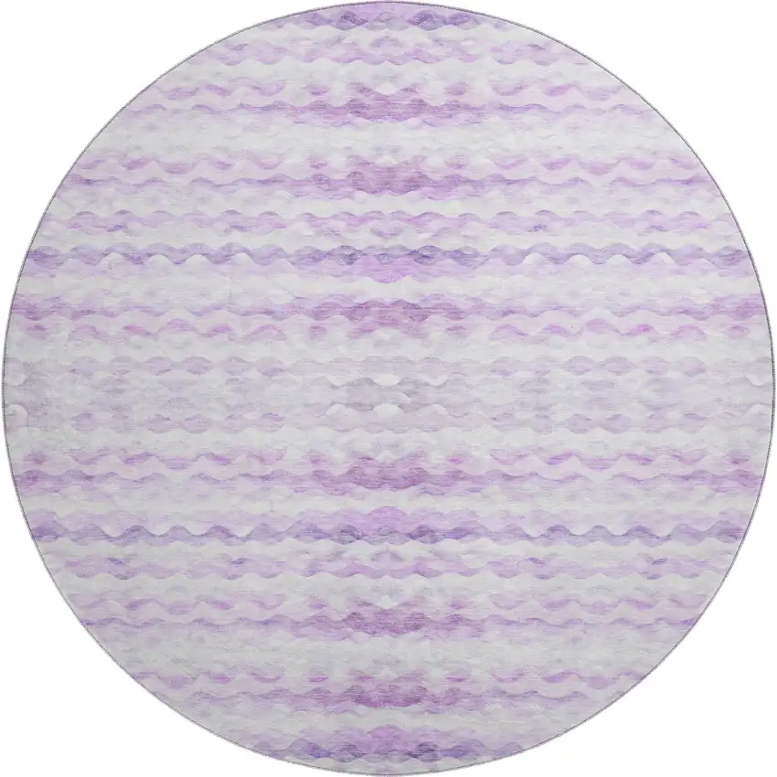 8' Purple And Ivory Geometric Washable Round Rug With UV Protection Photo 1