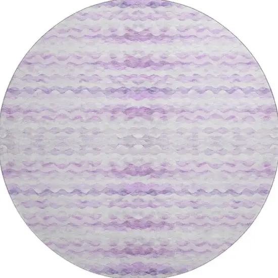 8' Purple And Ivory Geometric Washable Round Rug With UV Protection Photo 3