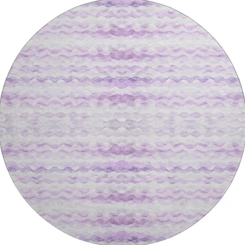 8' Purple And Ivory Geometric Washable Round Rug With UV Protection Photo 3
