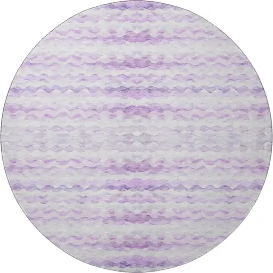 8' Purple And Ivory Geometric Washable Round Rug With UV Protection Photo 4