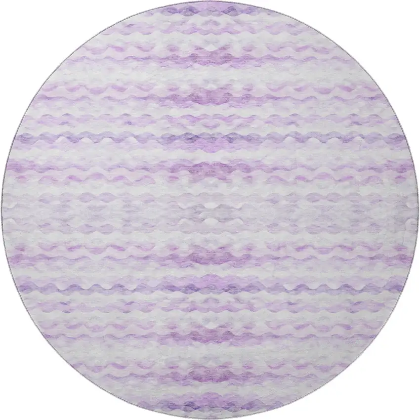 8' Purple And Ivory Geometric Washable Round Rug With UV Protection Photo 4