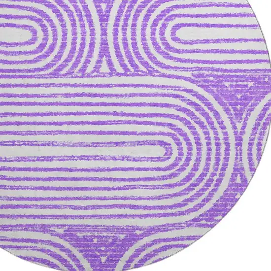 8' Purple And Ivory Geometric Washable Round Rug With UV Protection Photo 2
