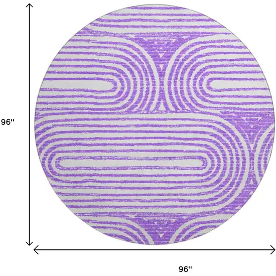 8' Purple And Ivory Geometric Washable Round Rug With UV Protection Photo 9