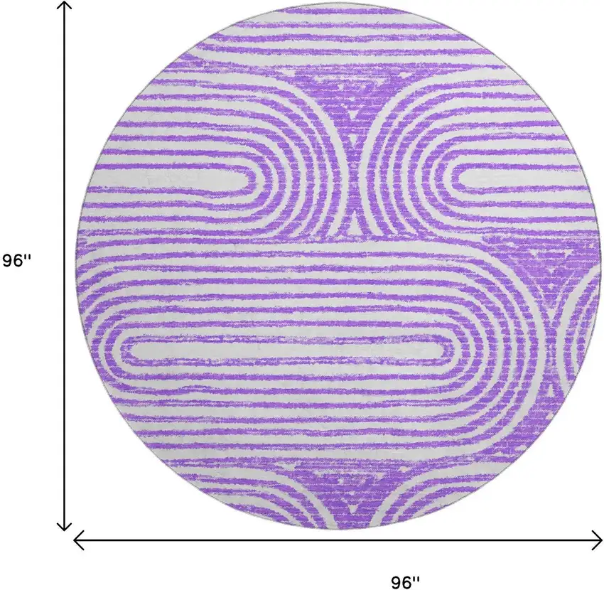 8' Purple And Ivory Geometric Washable Round Rug With UV Protection Photo 9