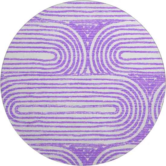 8' Purple And Ivory Geometric Washable Round Rug With UV Protection Photo 1