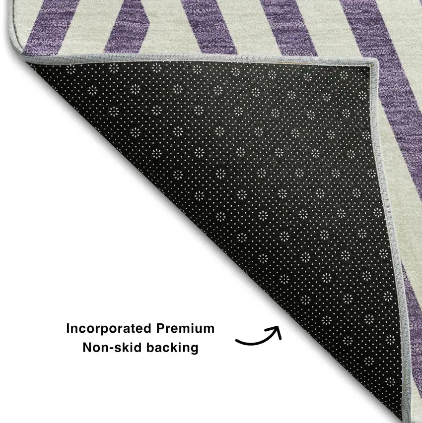 8' Purple And Ivory Geometric Washable Round Rug With UV Protection Photo 5