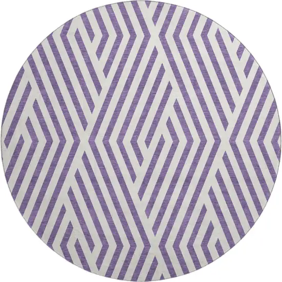 8' Purple And Ivory Geometric Washable Round Rug With UV Protection Photo 1