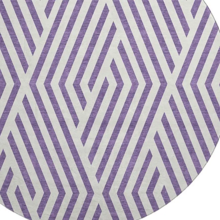 8' Purple And Ivory Geometric Washable Round Rug With UV Protection Photo 2