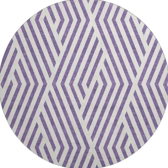 8' Purple And Ivory Geometric Washable Round Rug With UV Protection Photo 3
