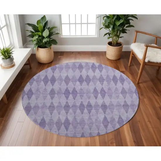 8' Purple And Ivory Geometric Washable Round Rug With UV Protection Photo 2