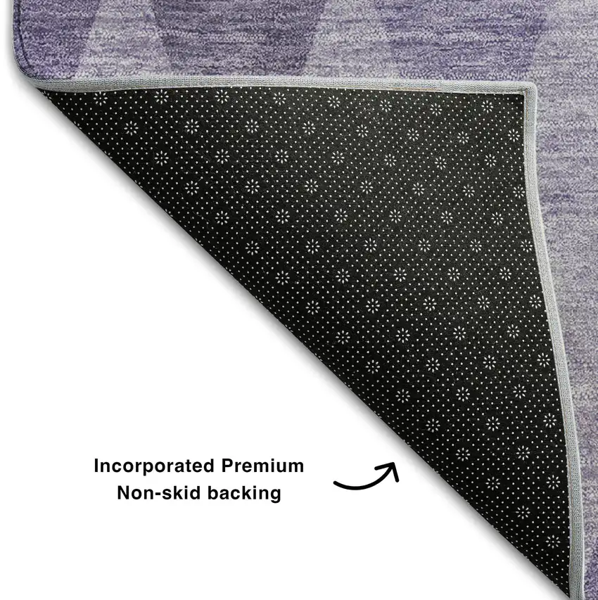 8' Purple And Ivory Geometric Washable Round Rug With UV Protection Photo 6