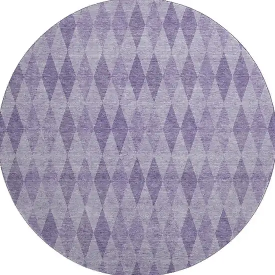 8' Purple And Ivory Geometric Washable Round Rug With UV Protection Photo 4