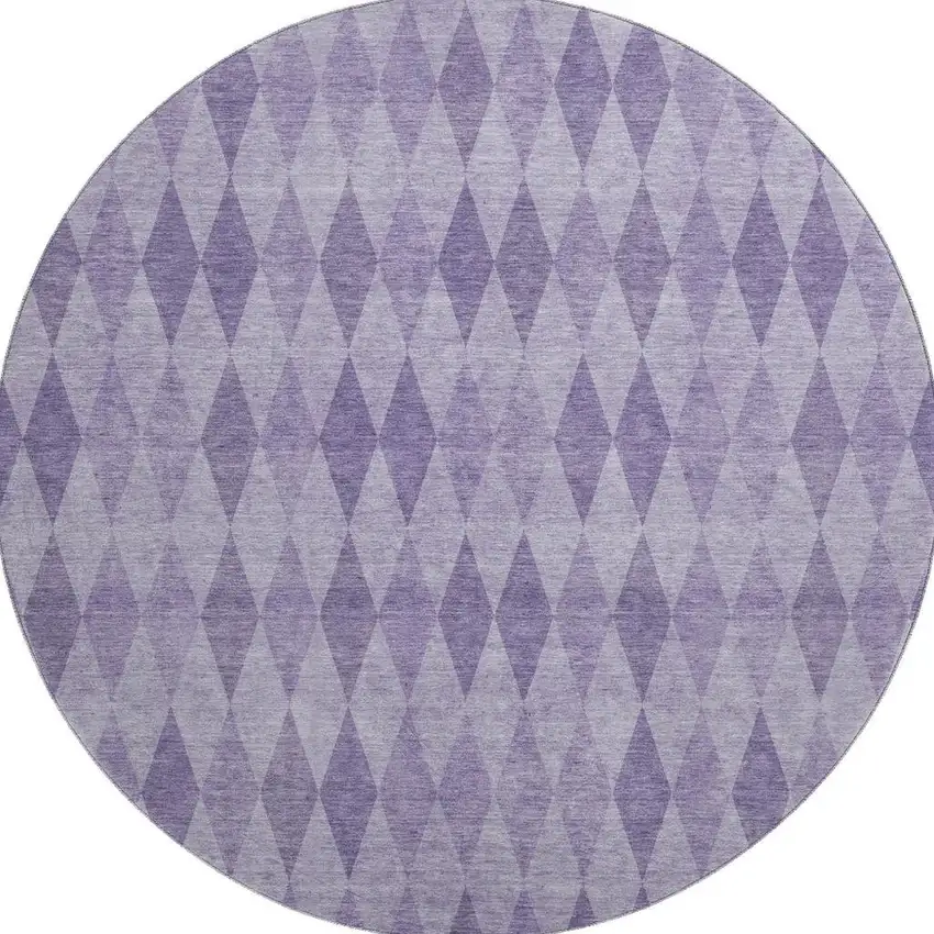 8' Purple And Ivory Geometric Washable Round Rug With UV Protection Photo 4