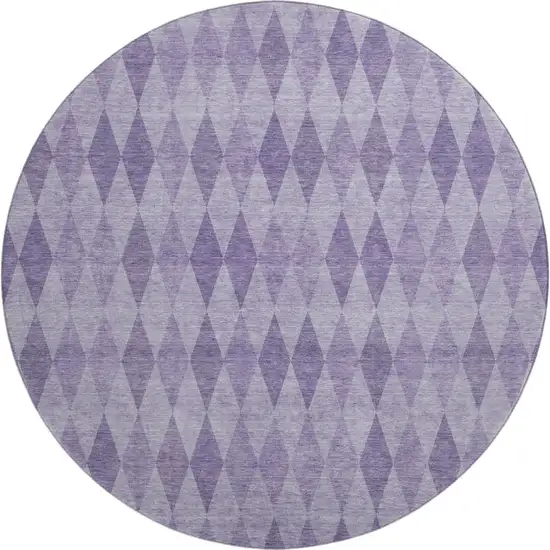 8' Purple And Ivory Geometric Washable Round Rug With UV Protection Photo 1