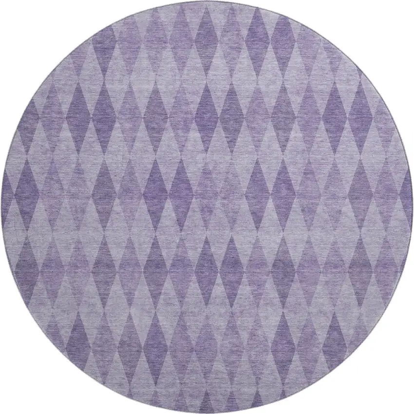 8' Purple And Ivory Geometric Washable Round Rug With UV Protection Photo 1