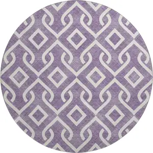 Photo of 8' Purple And Ivory Geometric Washable Round Rug With UV Protection