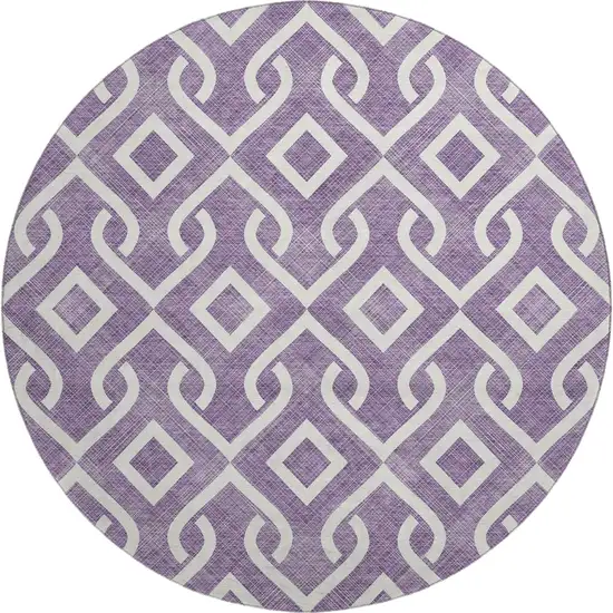 8' Purple And Ivory Geometric Washable Round Rug With UV Protection Photo 1