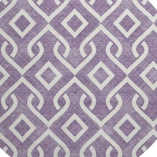 8' Purple And Ivory Geometric Washable Round Rug With UV Protection Photo 3