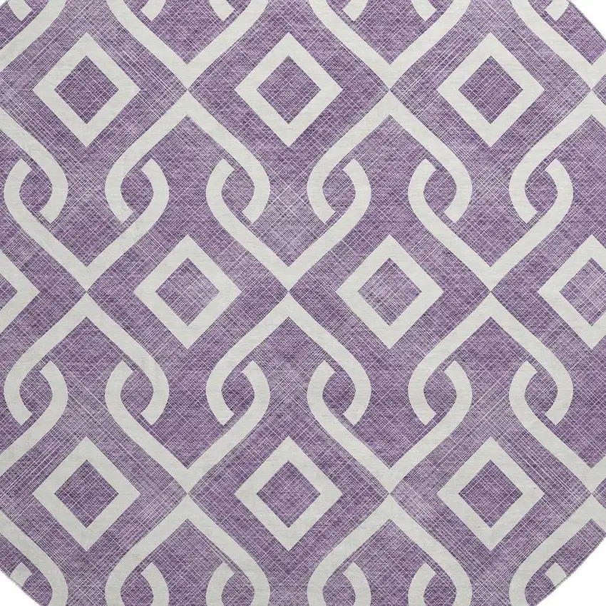 8' Purple And Ivory Geometric Washable Round Rug With UV Protection Photo 3