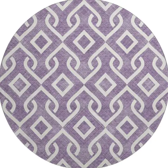 8' Purple And Ivory Geometric Washable Round Rug With UV Protection Photo 4
