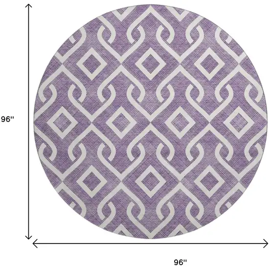 8' Purple And Ivory Geometric Washable Round Rug With UV Protection Photo 3