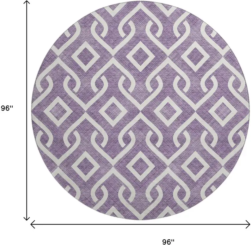 8' Purple And Ivory Geometric Washable Round Rug With UV Protection Photo 3