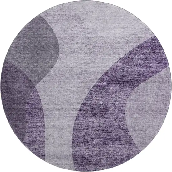 8' Purple And Ivory Geometric Washable Round Rug With UV Protection Photo 6