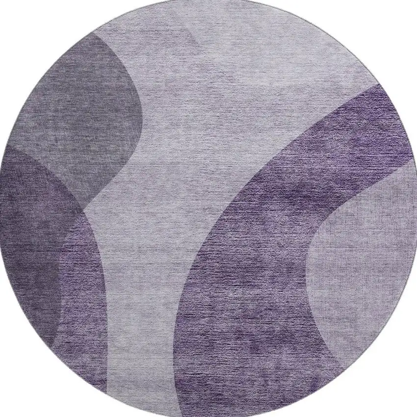 8' Purple And Ivory Geometric Washable Round Rug With UV Protection Photo 1