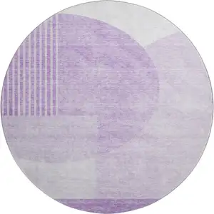 Photo of 8' Purple And Ivory Geometric Washable Round Rug With UV Protection