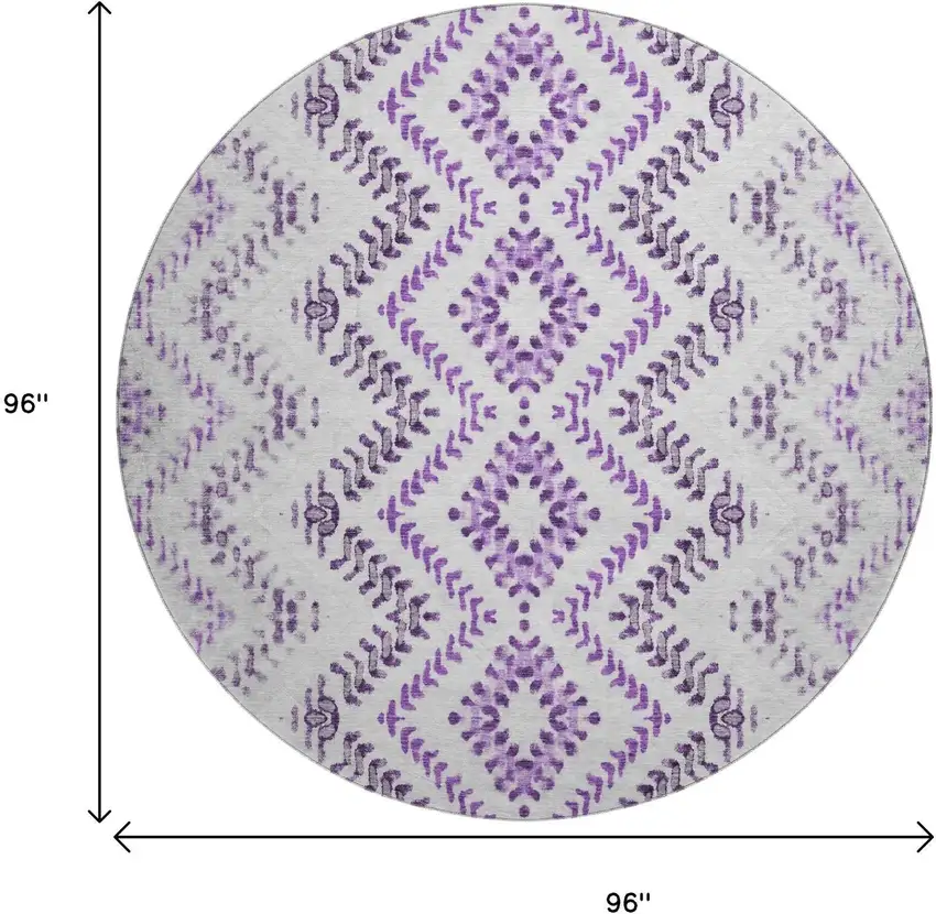 8' Purple And Ivory Geometric Washable Round Rug With UV Protection Photo 9