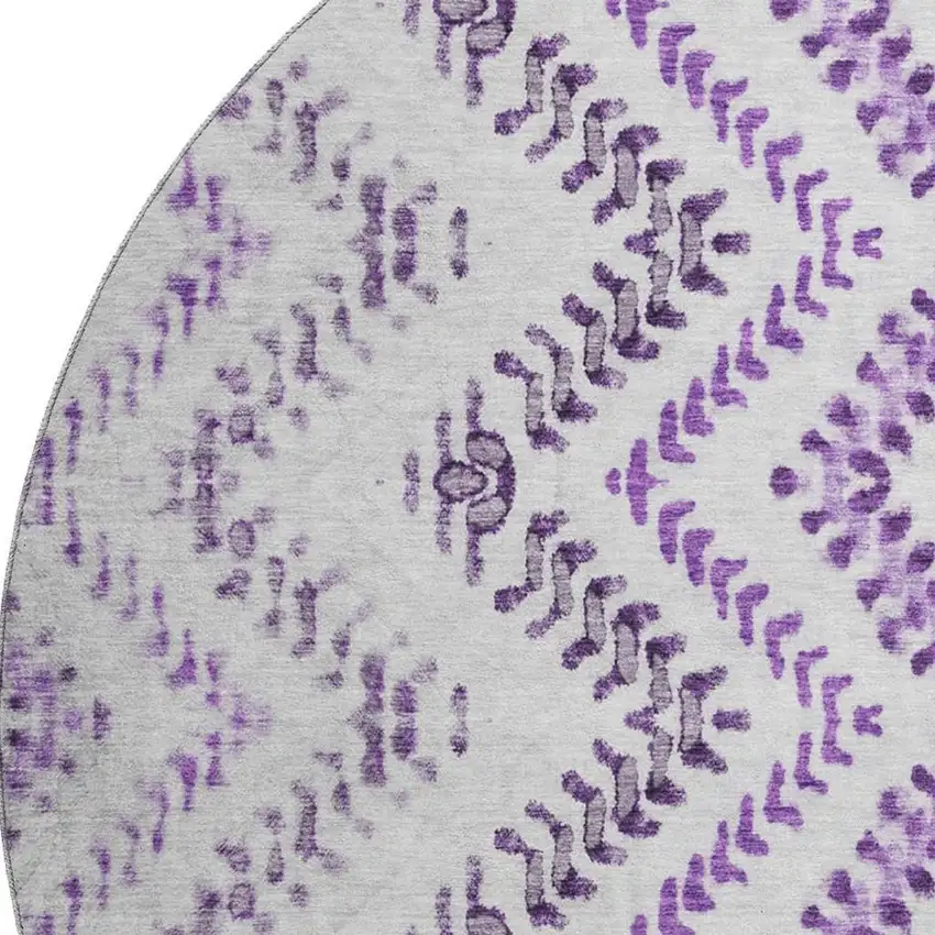 8' Purple And Ivory Geometric Washable Round Rug With UV Protection Photo 3