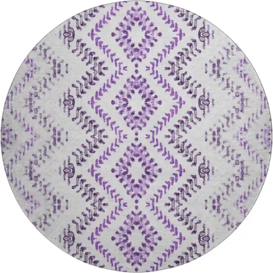 8' Purple And Ivory Geometric Washable Round Rug With UV Protection Photo 1