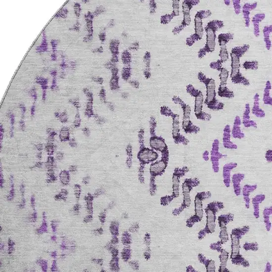 8' Purple And Ivory Geometric Washable Round Rug With UV Protection Photo 2