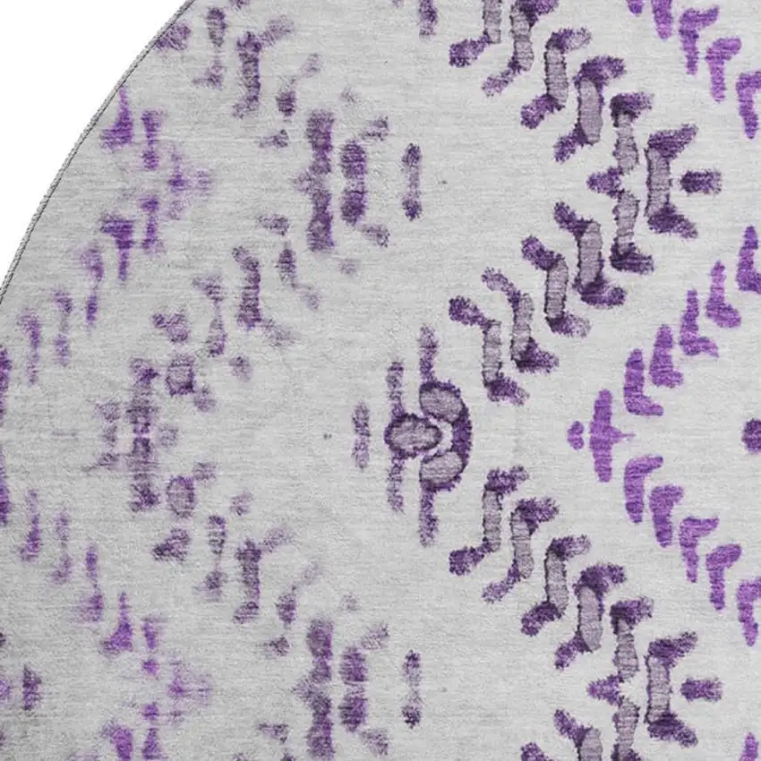 8' Purple And Ivory Geometric Washable Round Rug With UV Protection Photo 2