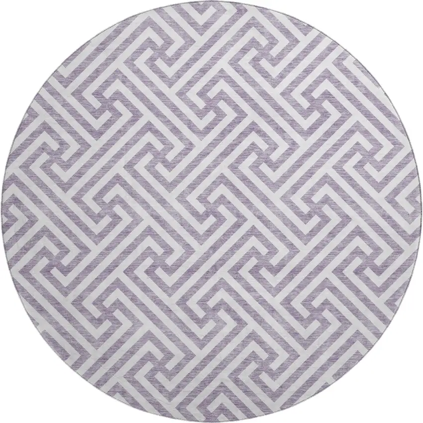 8' Purple And Ivory Geometric Washable Round Rug With UV Protection Photo 1