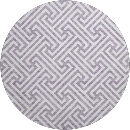 8' Purple And Ivory Geometric Washable Round Rug With UV Protection Photo 1