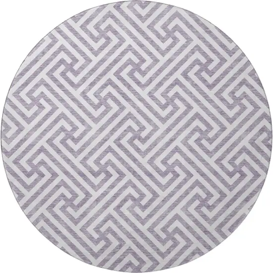 8' Purple And Ivory Geometric Washable Round Rug With UV Protection Photo 4