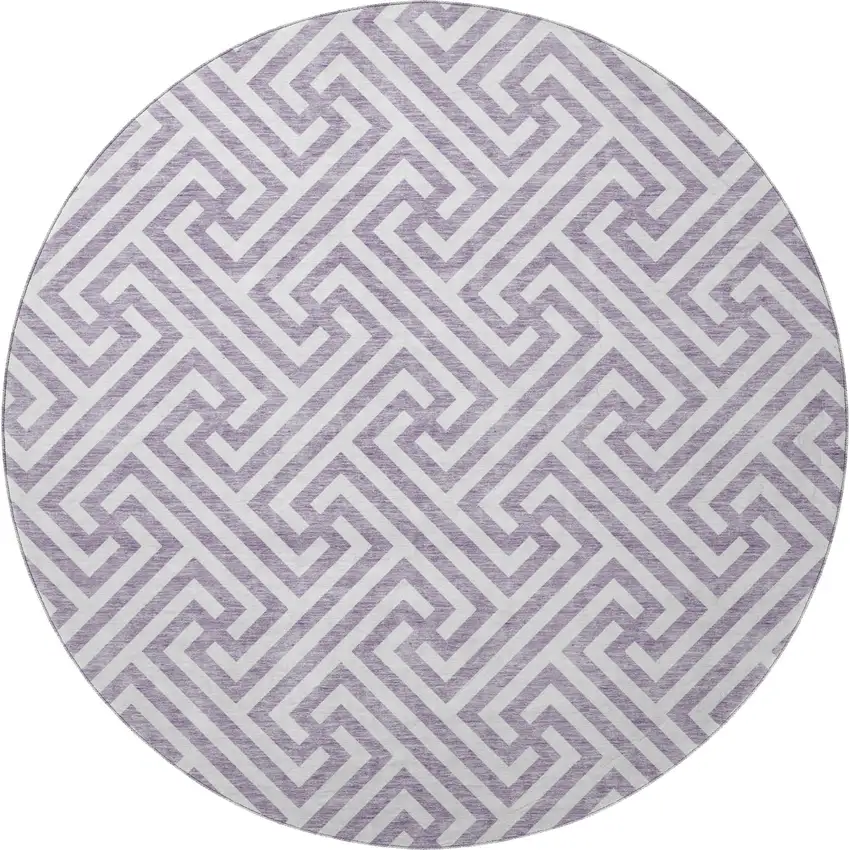 8' Purple And Ivory Geometric Washable Round Rug With UV Protection Photo 4