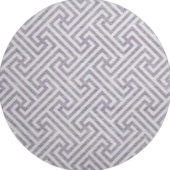 8' Purple And Ivory Geometric Washable Round Rug With UV Protection Photo 3
