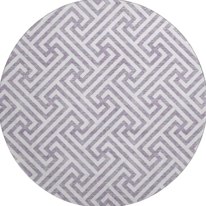 8' Purple And Ivory Geometric Washable Round Rug With UV Protection Photo 3