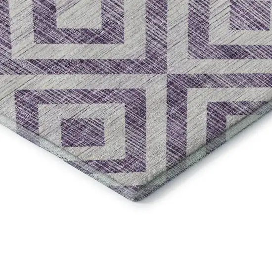 8' Purple And Ivory Geometric Washable Round Rug With UV Protection Photo 7