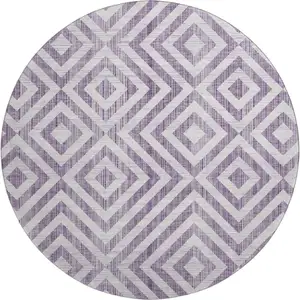 Photo of 8' Purple And Ivory Geometric Washable Round Rug With UV Protection