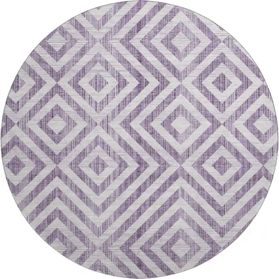 8' Purple And Ivory Geometric Washable Round Rug With UV Protection Photo 1