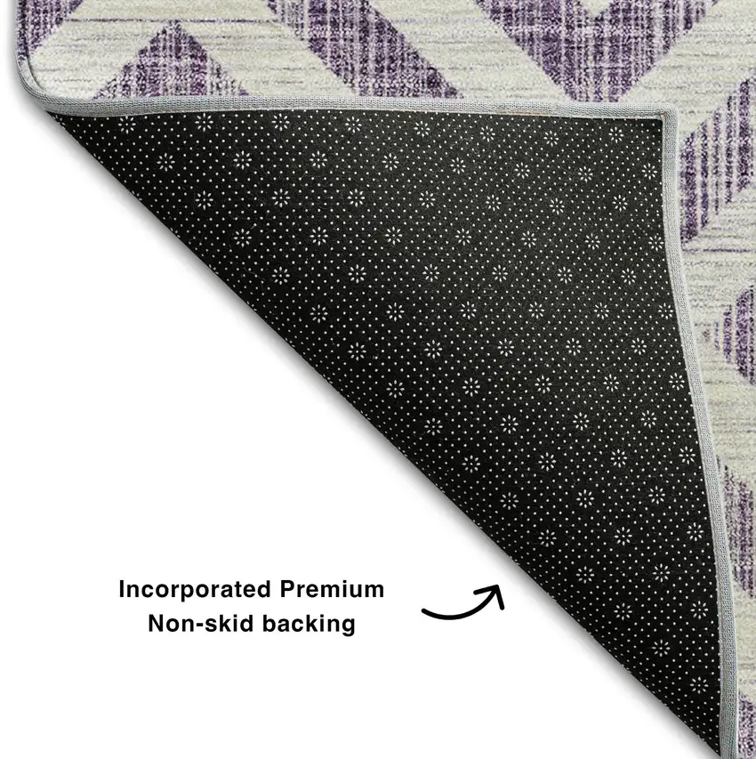 8' Purple And Ivory Geometric Washable Round Rug With UV Protection Photo 6