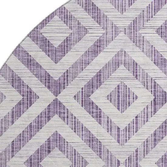 8' Purple And Ivory Geometric Washable Round Rug With UV Protection Photo 3