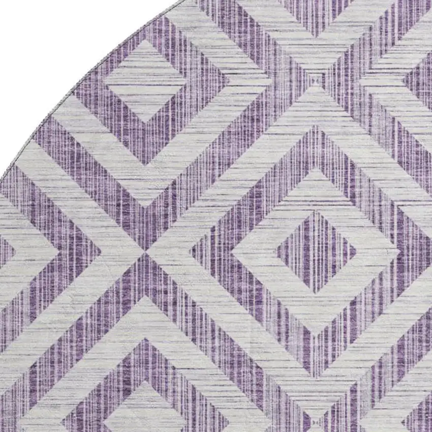 8' Purple And Ivory Geometric Washable Round Rug With UV Protection Photo 3