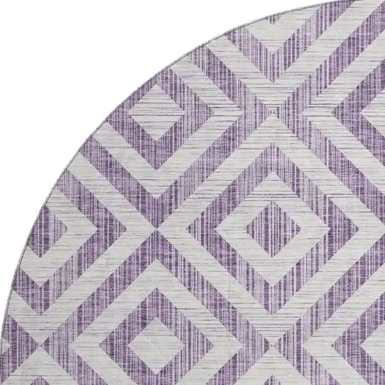 8' Purple And Ivory Geometric Washable Round Rug With UV Protection Photo 4